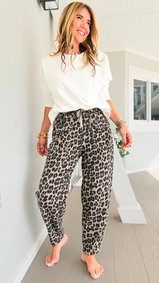 Pre Auth - Leopard Studded Pocket Italian Jogger Pant - Taupe