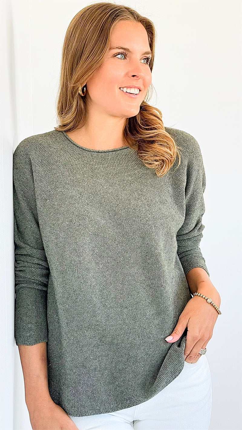 Timeless Comfort Italian Pullover- Army Green-130 Long Sleeve Tops-Italianissimo-Coastal Bloom Boutique, find the trendiest versions of the popular styles and looks Located in Indialantic, FL