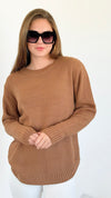Round Neck Basic Sweater - Deep Camel-140 Sweaters-Zenana-Coastal Bloom Boutique, find the trendiest versions of the popular styles and looks Located in Indialantic, FL