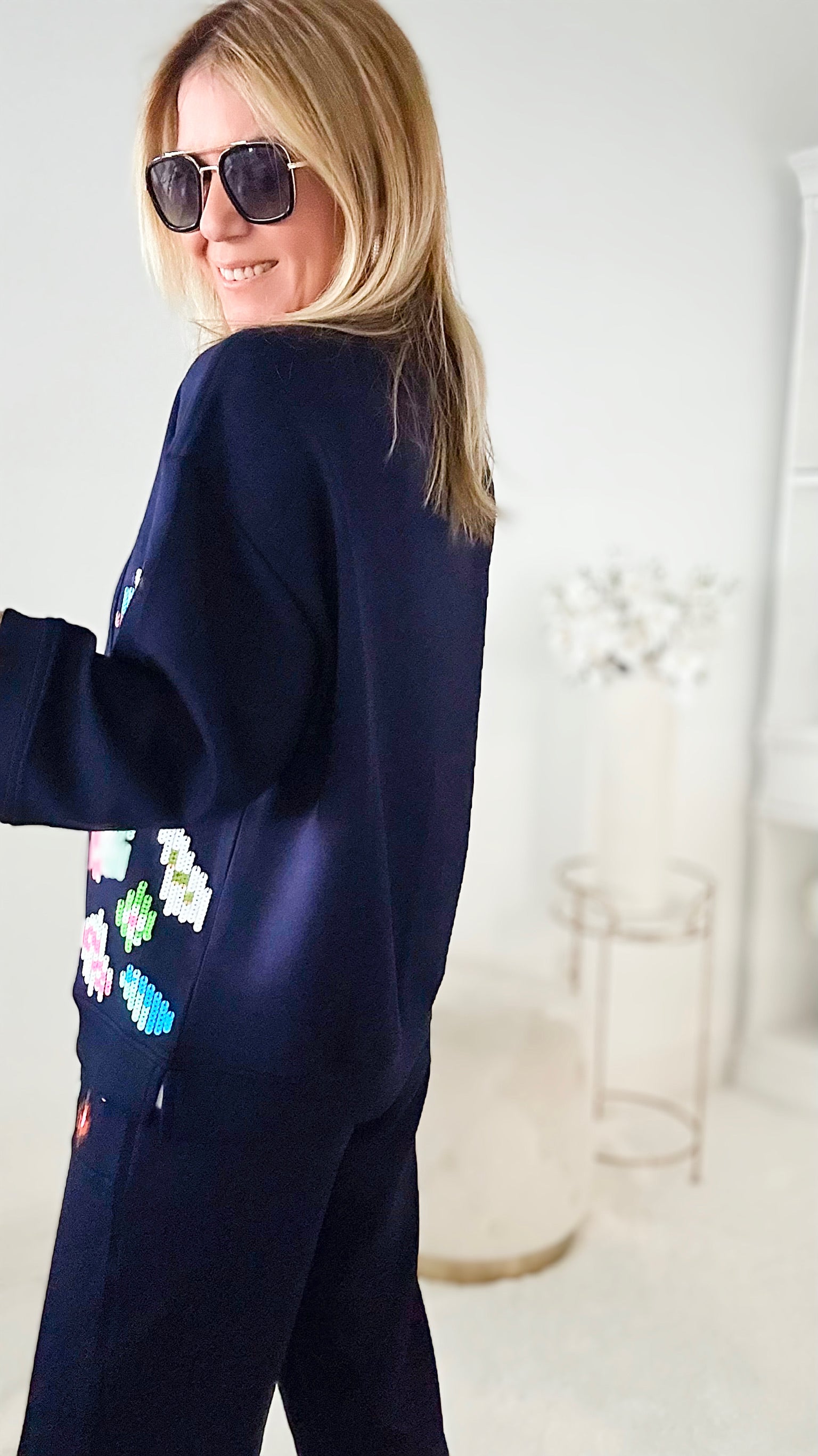 Pop of Color Navy Scuba Top-130 Long Sleeve Tops-Joh Apparel-Coastal Bloom Boutique, find the trendiest versions of the popular styles and looks Located in Indialantic, FL