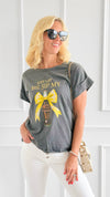 Bow & Drink Italian Graphic Tee-110 Short Sleeve Tops-FIRSTAGE-Coastal Bloom Boutique, find the trendiest versions of the popular styles and looks Located in Indialantic, FL