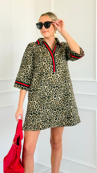 Contrast Trim Leopard Print Tunic Dress