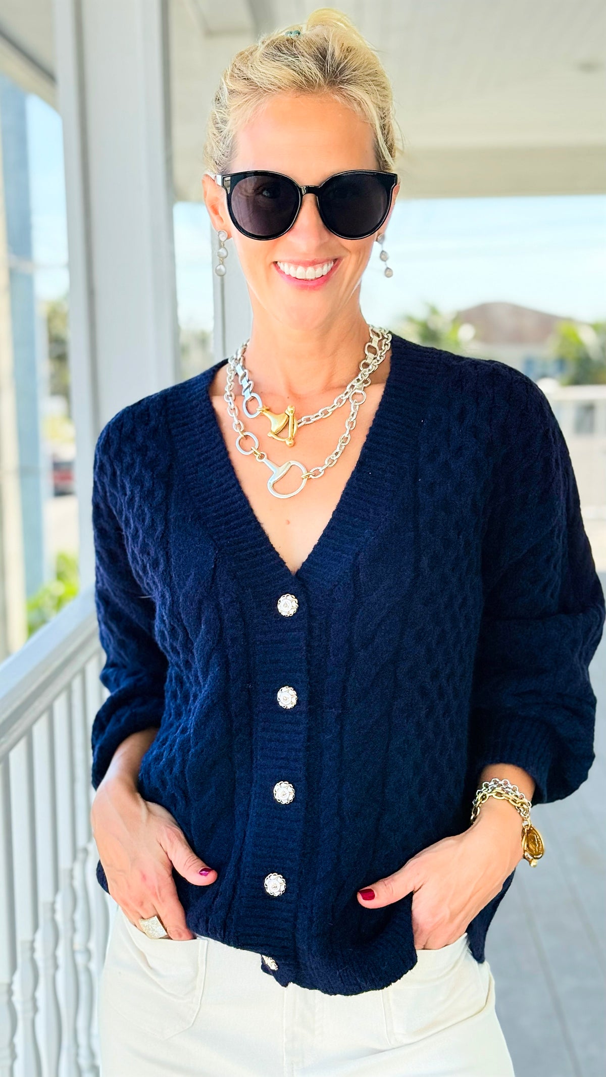 Snowfall Dream Knit Cardigan - Navy-150 Cardigans/Layers-Umgee-Coastal Bloom Boutique, find the trendiest versions of the popular styles and looks Located in Indialantic, FL