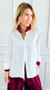 Midnight Contrast Button Down Top - Ivory Wine-130 Long sleeve top-Must Have-Coastal Bloom Boutique, find the trendiest versions of the popular styles and looks Located in Indialantic, FL