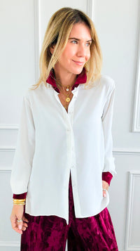 Midnight Contrast Button Down Top - Ivory Wine-130 Long sleeve top-Must Have-Coastal Bloom Boutique, find the trendiest versions of the popular styles and looks Located in Indialantic, FL