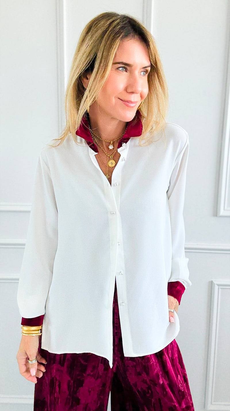 Midnight Contrast Button Down Top - Ivory Wine-130 Long sleeve top-Must Have-Coastal Bloom Boutique, find the trendiest versions of the popular styles and looks Located in Indialantic, FL