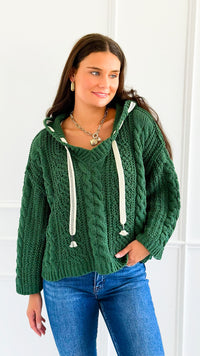 Seaside Breeze Hooded Chenille Sweater - Dark Green-140 Sweaters-Zenana-Coastal Bloom Boutique, find the trendiest versions of the popular styles and looks Located in Indialantic, FL