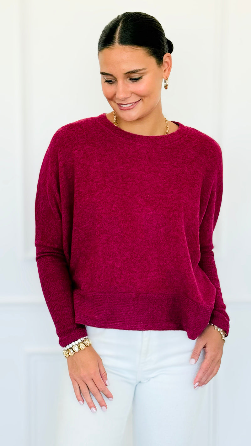 Brushed Melange Sweater - Cabernet-140 Sweaters-Zenana-Coastal Bloom Boutique, find the trendiest versions of the popular styles and looks Located in Indialantic, FL