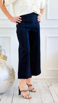 Rose Cropped Wide Leg Pant - Navy Blue-100 Pants-spin usa-Coastal Bloom Boutique, find the trendiest versions of the popular styles and looks Located in Indialantic, FL