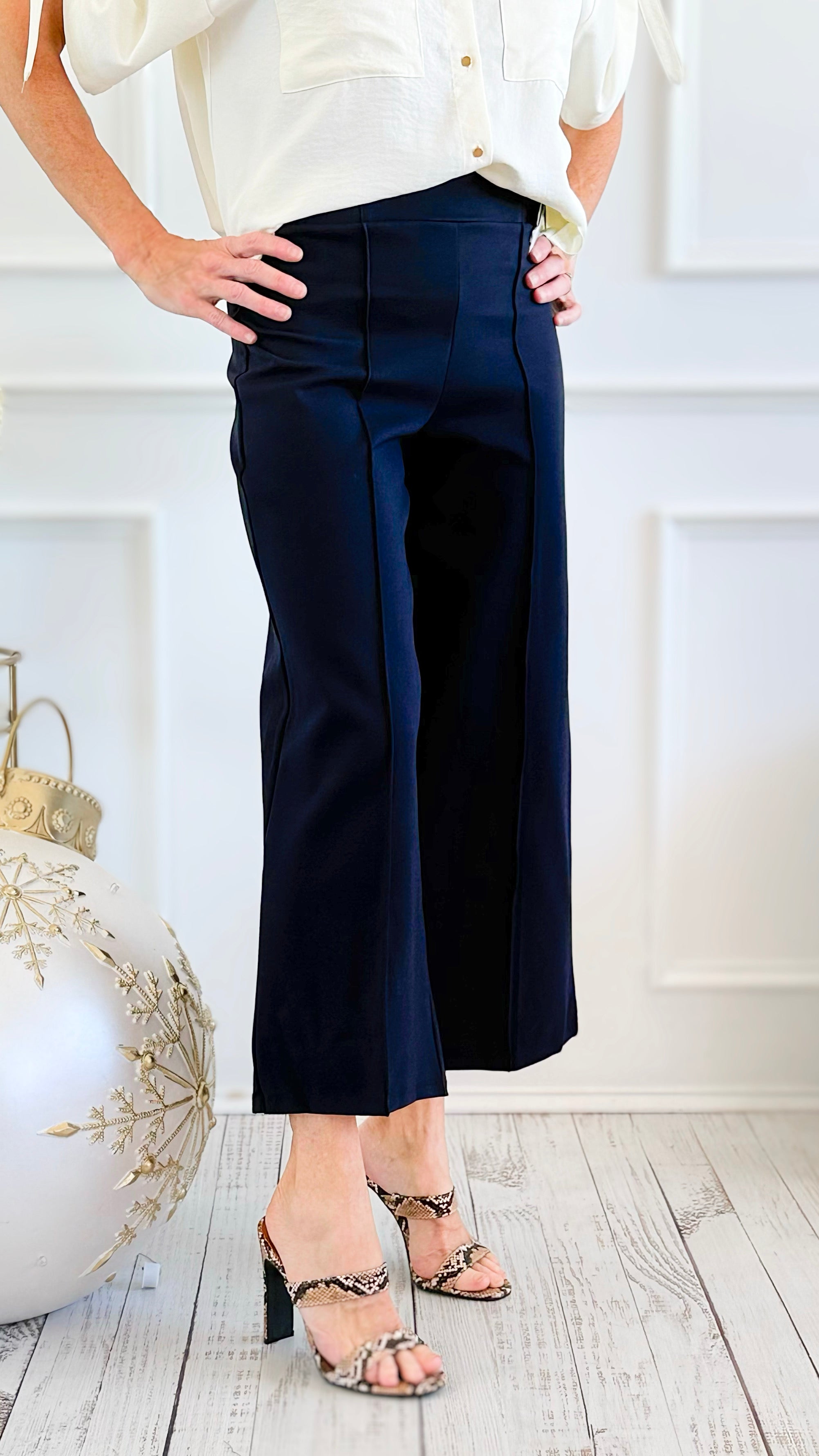 Rose Cropped Wide Leg Pant - Navy Blue-100 Pants-spin usa-Coastal Bloom Boutique, find the trendiest versions of the popular styles and looks Located in Indialantic, FL