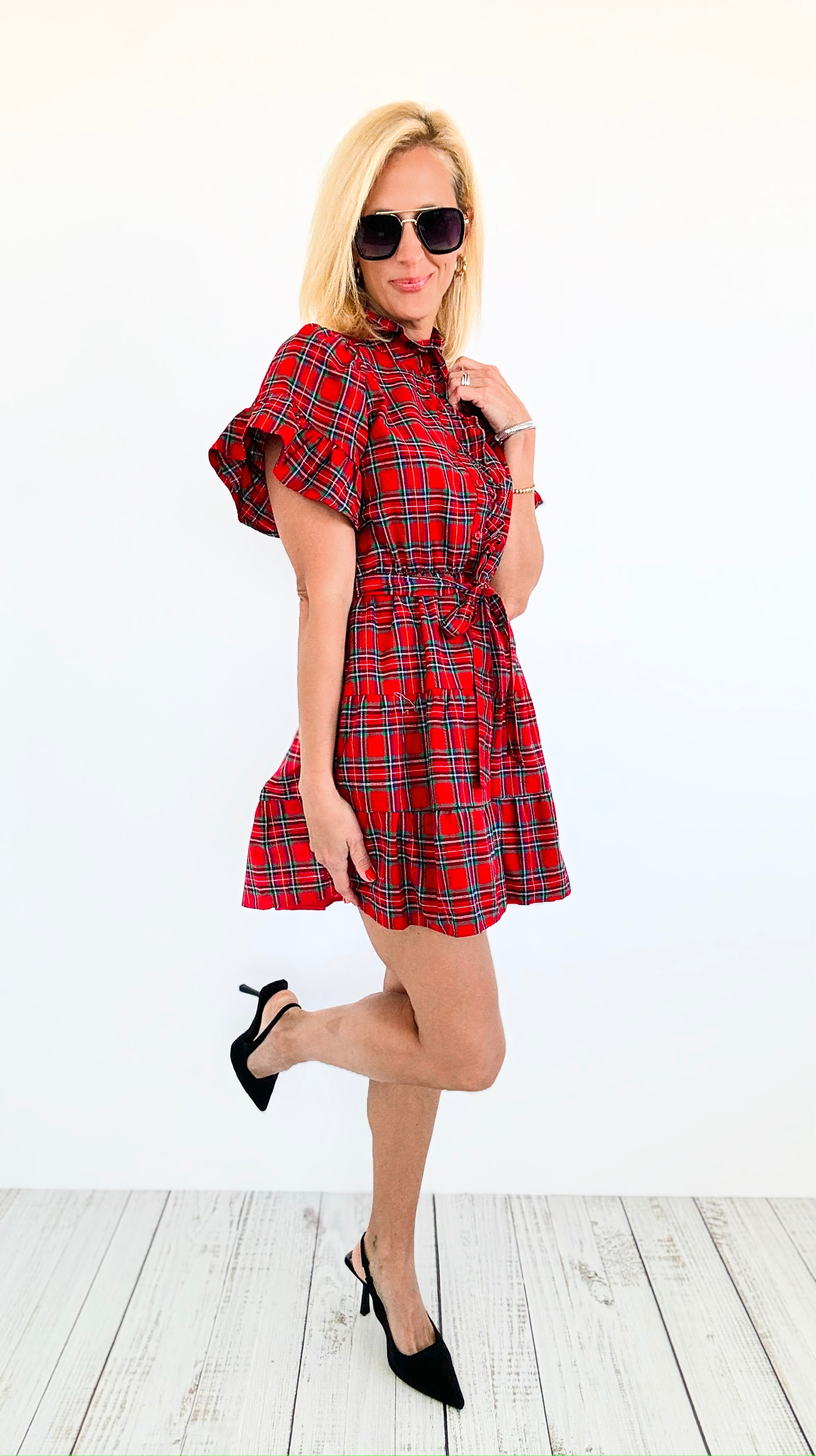 Festive Plaid Flutter Dress-200 dresses/jumpsuits/rompers-SUGARLIPS-Coastal Bloom Boutique, find the trendiest versions of the popular styles and looks Located in Indialantic, FL