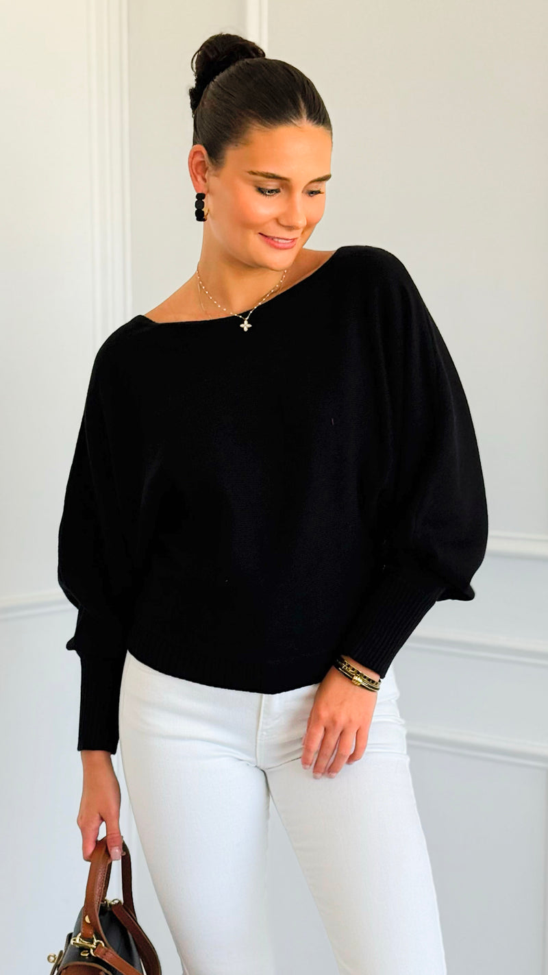 Sunday Muse Dolman Knit Sweater - Black-140 Sweaters-she + sky-Coastal Bloom Boutique, find the trendiest versions of the popular styles and looks Located in Indialantic, FL
