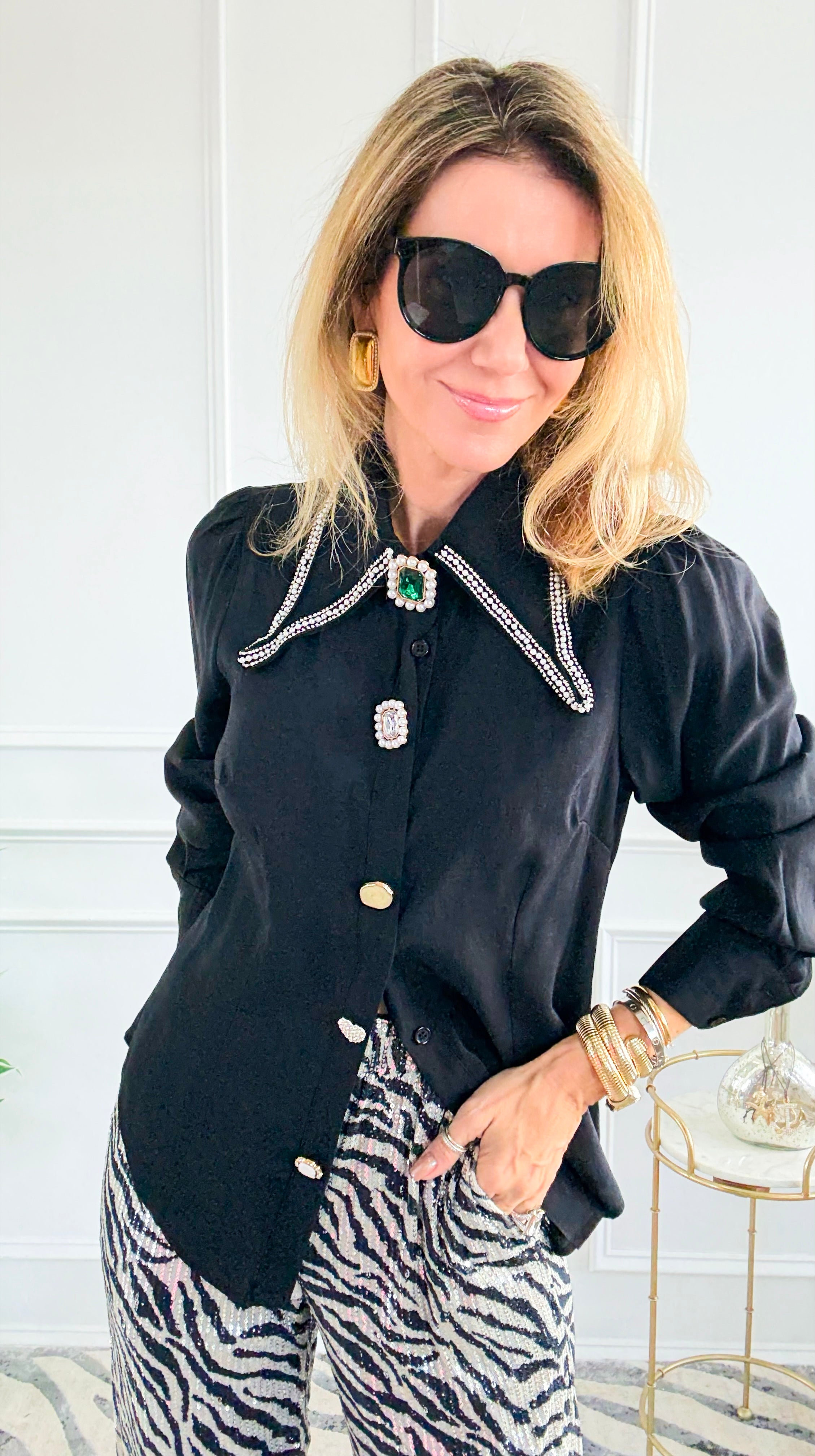 Midnight Spark Blouse-110 Long Sleeve Tops-A. Peach-Coastal Bloom Boutique, find the trendiest versions of the popular styles and looks Located in Indialantic, FL