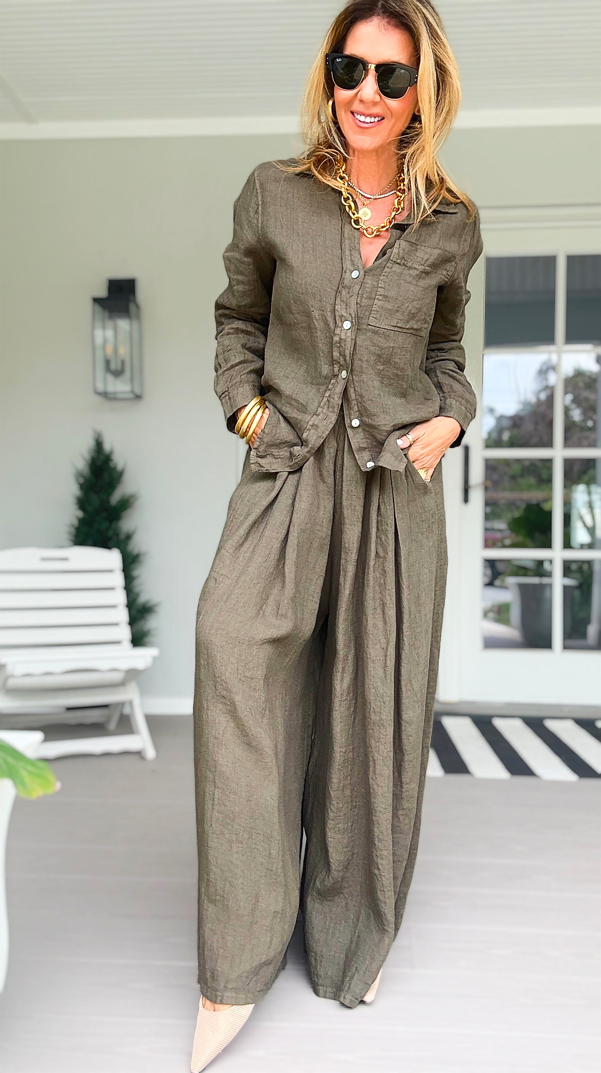 The Finley Linen Italian Pant- Army Green