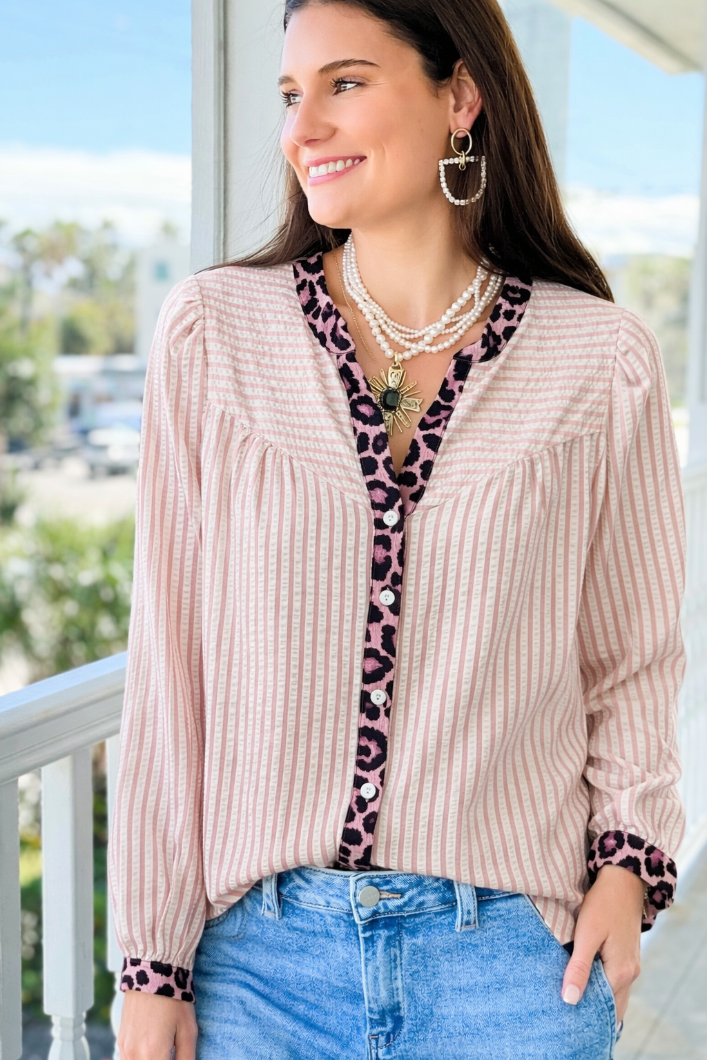 Refined Contrast Button Down Top