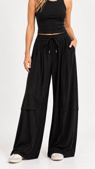 Black Wide Leg Drawstring Pants