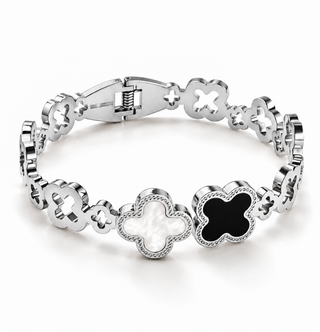Stainless Steel Double Clover Tip Bangle Bracelet