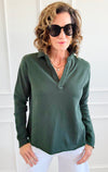 Eileen Cozy Lounge Collar Pullover Top - Deep Forest-110 Long Sleeve Tops-Mono B-Coastal Bloom Boutique, find the trendiest versions of the popular styles and looks Located in Indialantic, FL