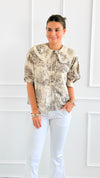 Countryside Reverie Puff Sleeve Top - Grey-110 Short Sleeve Tops-GIGIO-Coastal Bloom Boutique, find the trendiest versions of the popular styles and looks Located in Indialantic, FL