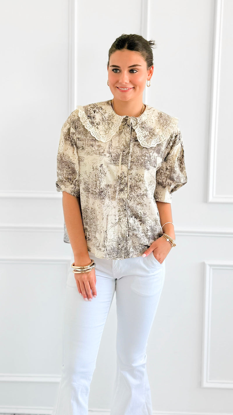 Countryside Reverie Puff Sleeve Top - Grey-110 Short Sleeve Tops-GIGIO-Coastal Bloom Boutique, find the trendiest versions of the popular styles and looks Located in Indialantic, FL