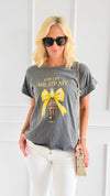 Bow & Drink Italian Graphic Tee-110 Short Sleeve Tops-FIRSTAGE-Coastal Bloom Boutique, find the trendiest versions of the popular styles and looks Located in Indialantic, FL