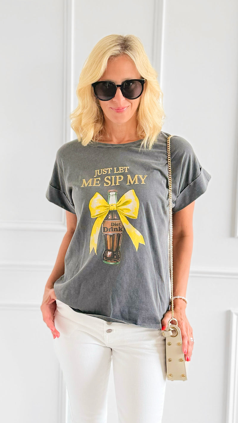 Bow & Drink Italian Graphic Tee-110 Short Sleeve Tops-FIRSTAGE-Coastal Bloom Boutique, find the trendiest versions of the popular styles and looks Located in Indialantic, FL
