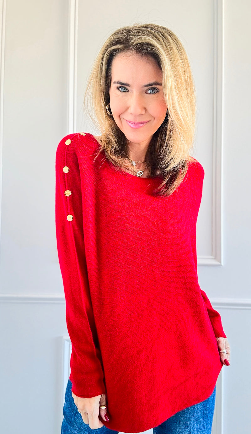 Luxe Shoulder Italian Knit Sweater- Red-140 Sweaters-Italianissimo-Coastal Bloom Boutique, find the trendiest versions of the popular styles and looks Located in Indialantic, FL