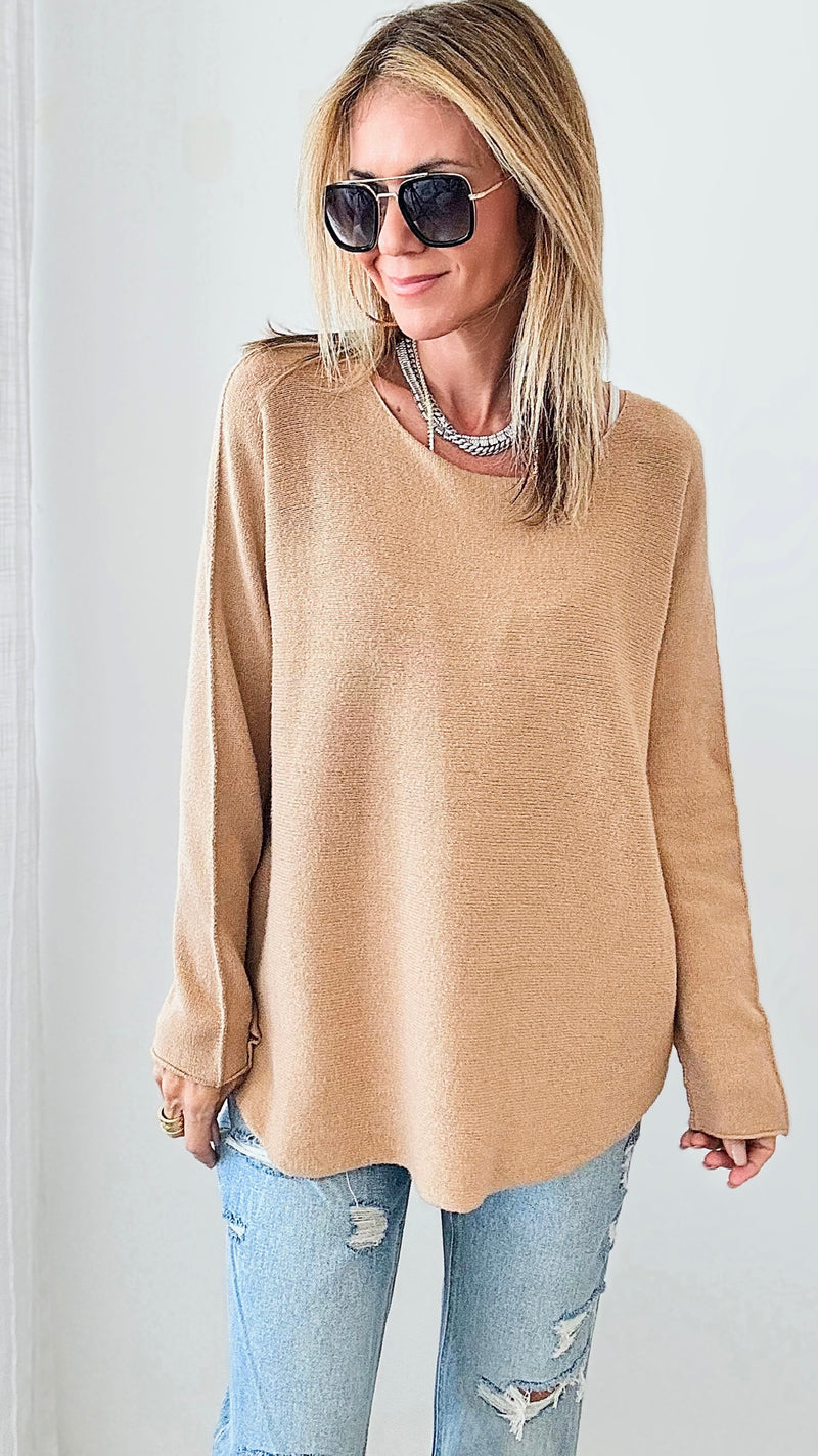 Soho Italian Boatneck Pullover - Light Camel-140 Sweaters-Italianissimo-Coastal Bloom Boutique, find the trendiest versions of the popular styles and looks Located in Indialantic, FL