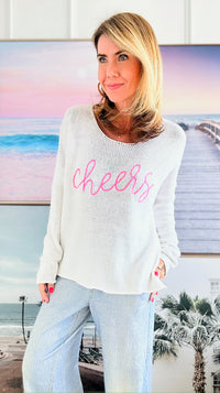 "Cheers" Lightweight Knit Sweater - White-140 Sweaters-Miracle-Coastal Bloom Boutique, find the trendiest versions of the popular styles and looks Located in Indialantic, FL