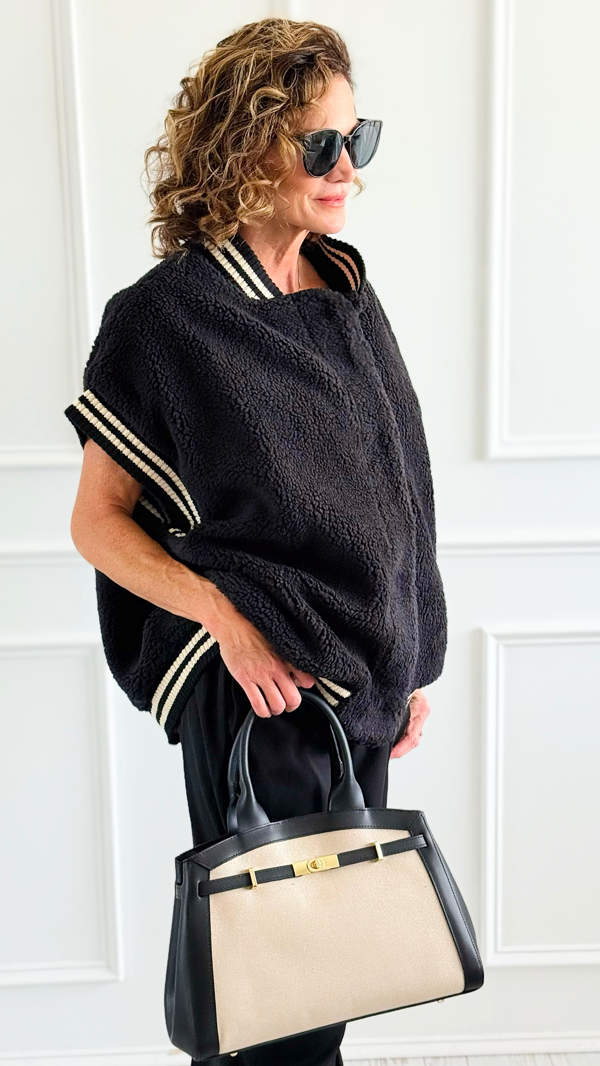 Midnight Stroll Sherpa Vest-160 Jackets-ROUSSEAU-Coastal Bloom Boutique, find the trendiest versions of the popular styles and looks Located in Indialantic, FL