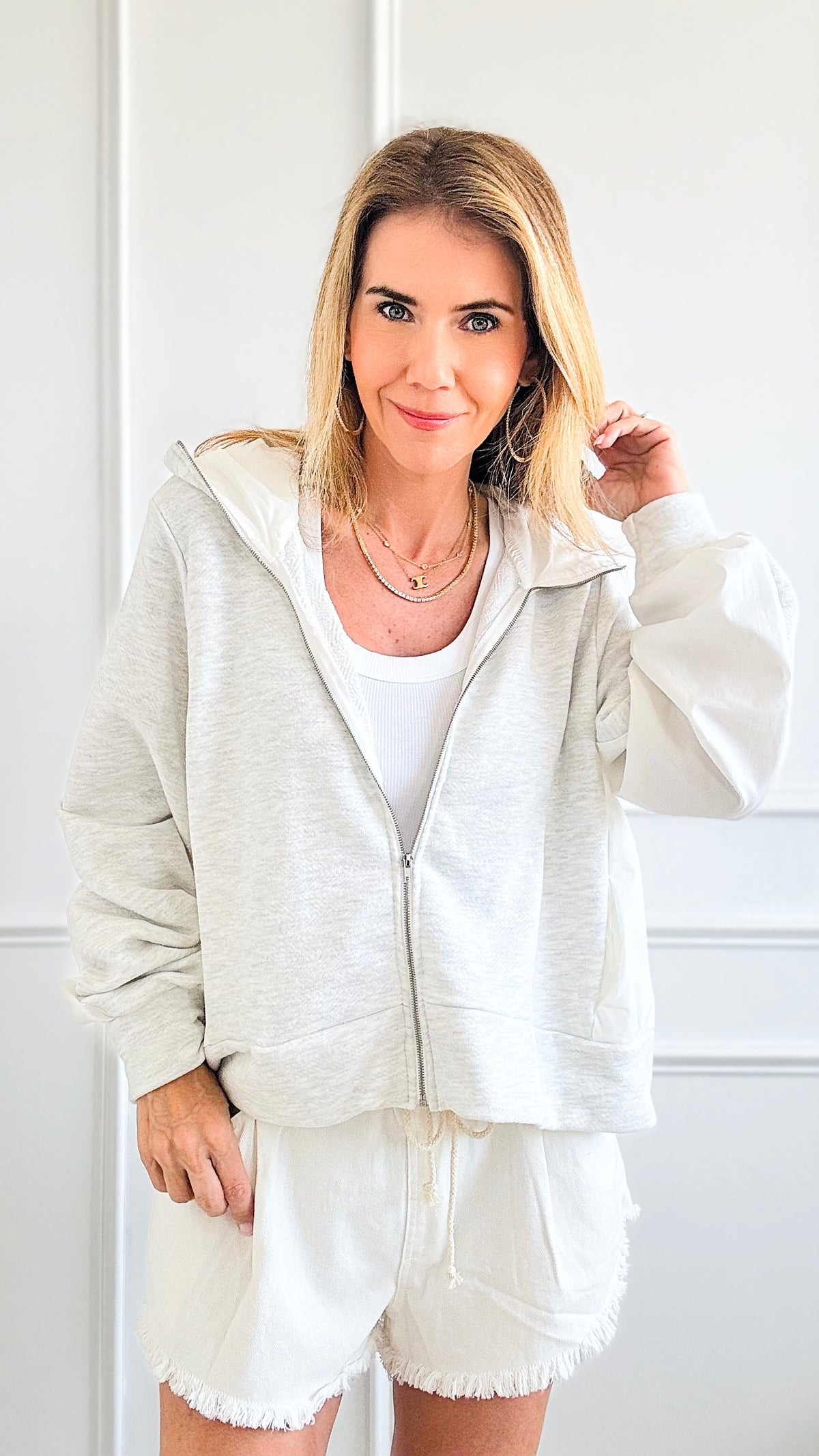 Hooded Sweatshirt Jacket - Ash Grey-160 Jackets-BucketList-Coastal Bloom Boutique, find the trendiest versions of the popular styles and looks Located in Indialantic, FL