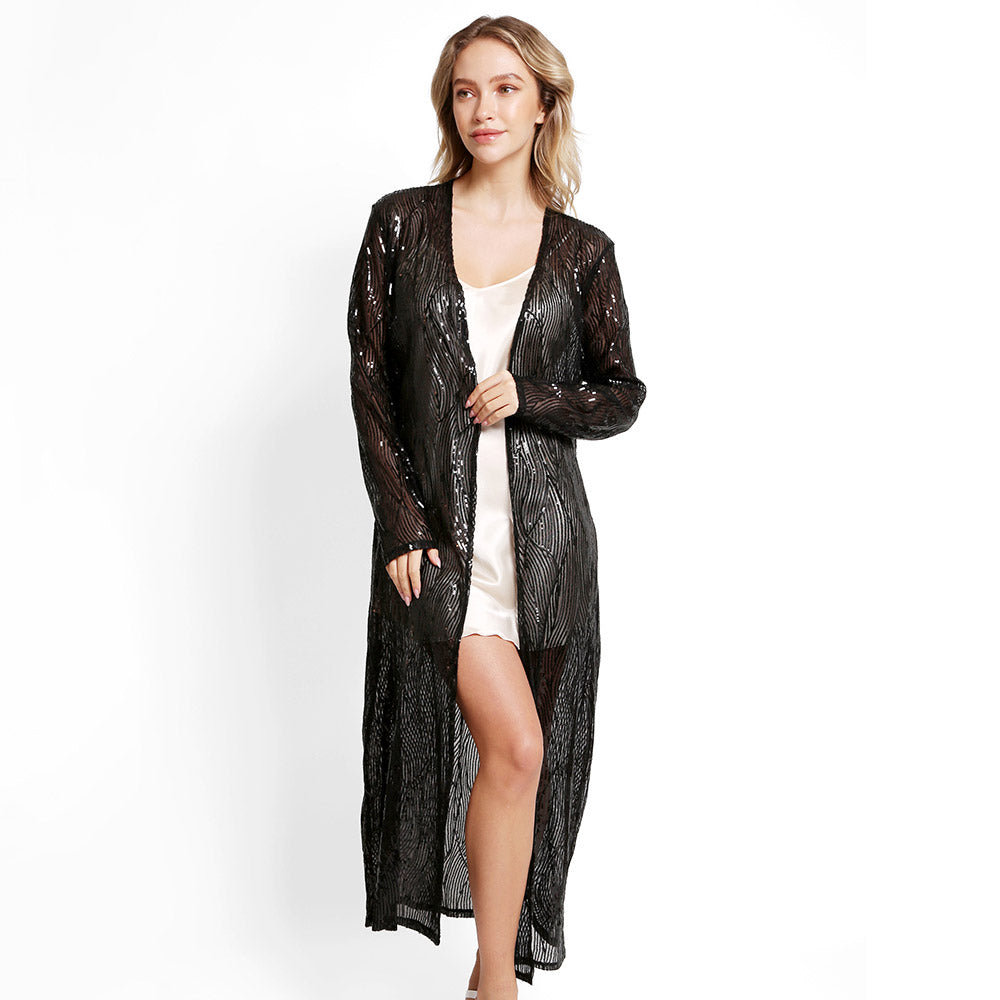 Dark Art Sequin Kimono-Black-150 Cardigans/Layers-NYW-Coastal Bloom Boutique, find the trendiest versions of the popular styles and looks Located in Indialantic, FL