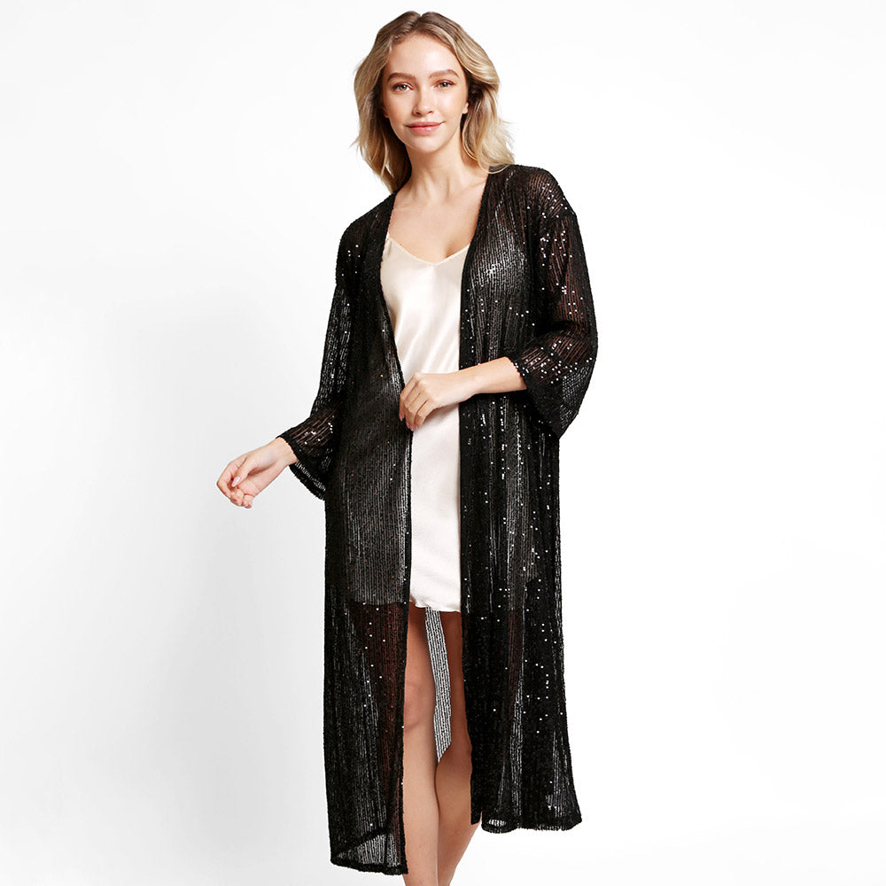 Longline Sequin Kimono- Black-150 Cardigans/Layers-NYW-Coastal Bloom Boutique, find the trendiest versions of the popular styles and looks Located in Indialantic, FL