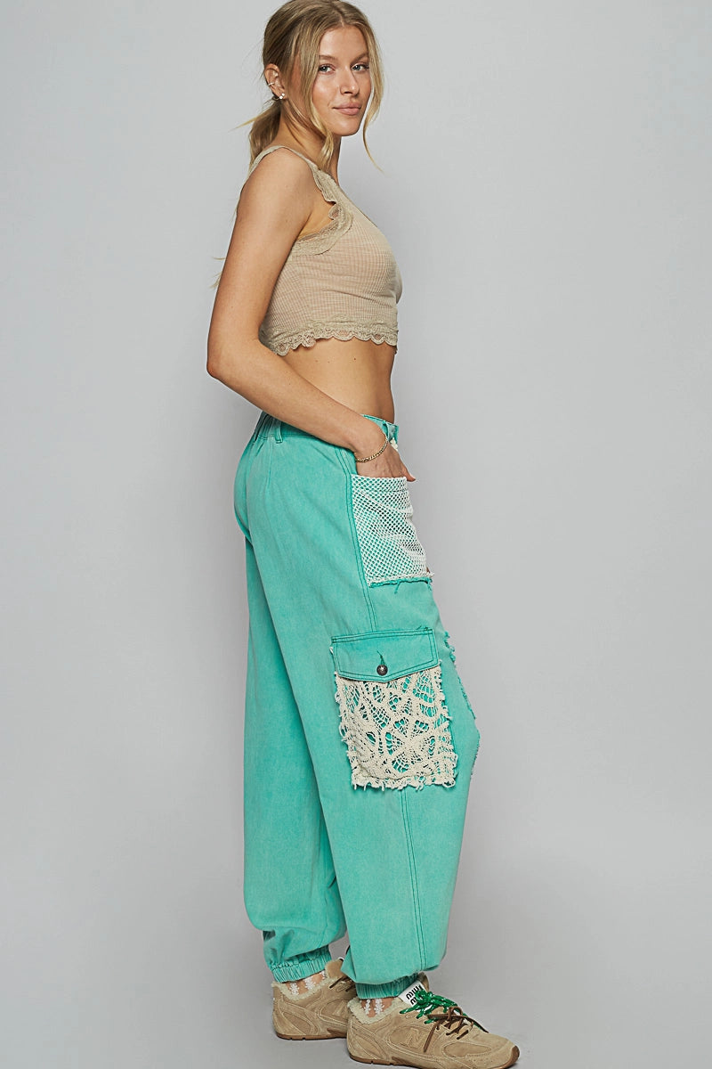 Jungle Crochet Jogger - Green-170 Bottoms-pol-Coastal Bloom Boutique, find the trendiest versions of the popular styles and looks Located in Indialantic, FL