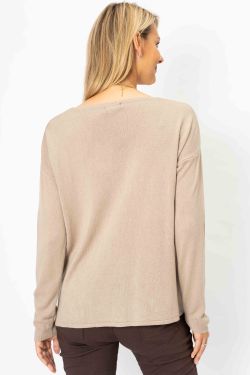 Gold Foil V-Neck Italian Sweater - Taupe-140 Sweaters-Look Mode-Coastal Bloom Boutique, find the trendiest versions of the popular styles and looks Located in Indialantic, FL