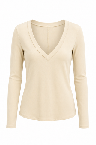 Plunge V Neck Long Sleeve Top - Butter