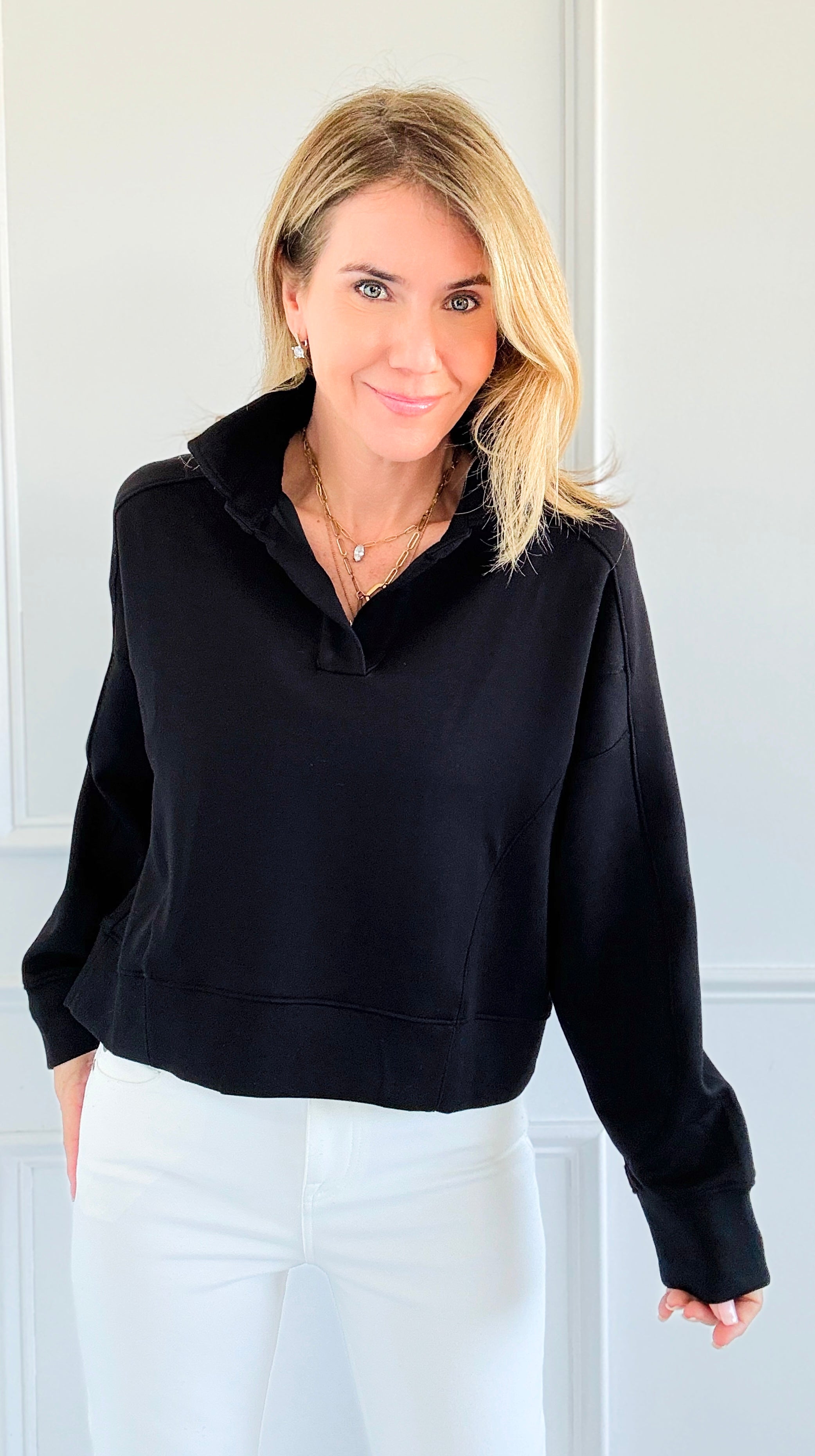 Cozy Collar Relaxed Sweatshirt-130 Long Sleeve Tops-White Birch-Coastal Bloom Boutique, find the trendiest versions of the popular styles and looks Located in Indialantic, FL