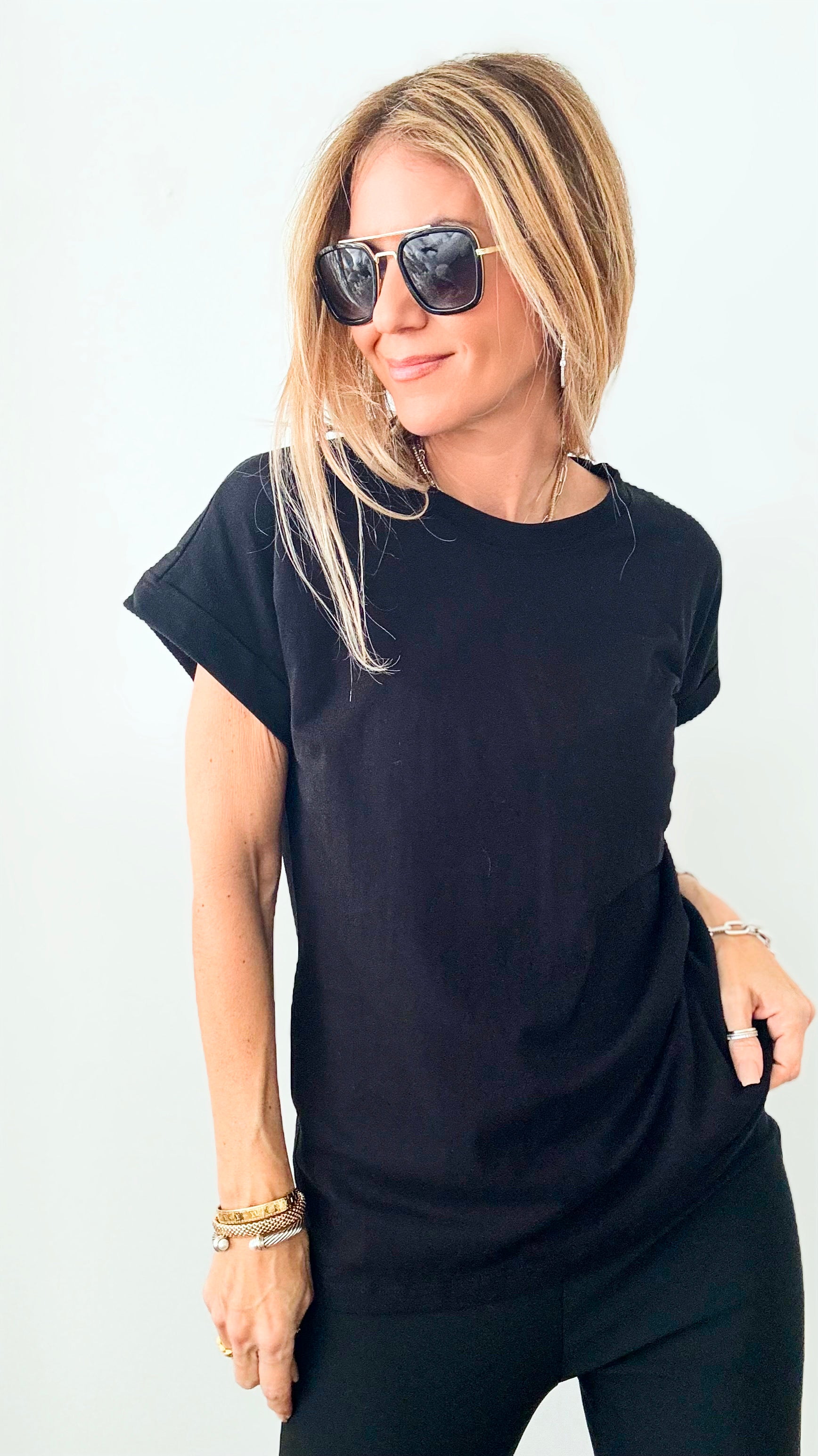 Cotton Crew Girl Next Door - Black-110 Short Sleeve Tops-Zenana-Coastal Bloom Boutique, find the trendiest versions of the popular styles and looks Located in Indialantic, FL