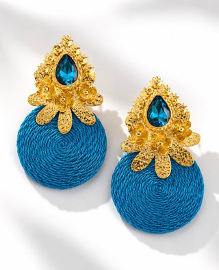Santorini Bloom Raffia Earring - Blue