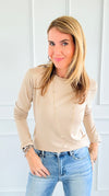 The Charlie Crew Neck Top - Beige-130 Long Sleeve Tops-EC COLLECTION INC-Coastal Bloom Boutique, find the trendiest versions of the popular styles and looks Located in Indialantic, FL