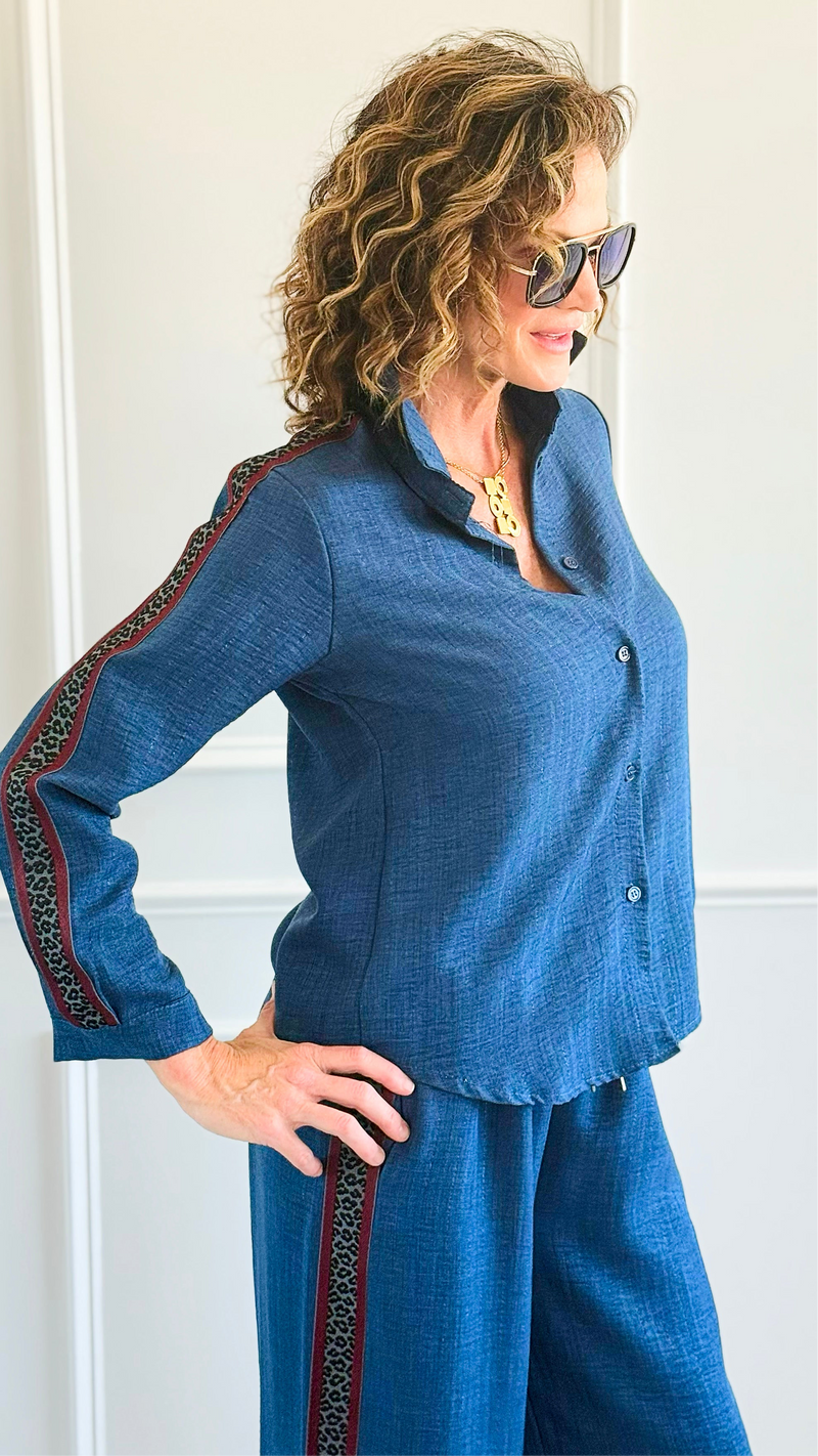 Leopard Ribbon Italian Pant Set-210 Loungewear/Sets-Mitica & Co-Coastal Bloom Boutique, find the trendiest versions of the popular styles and looks Located in Indialantic, FL