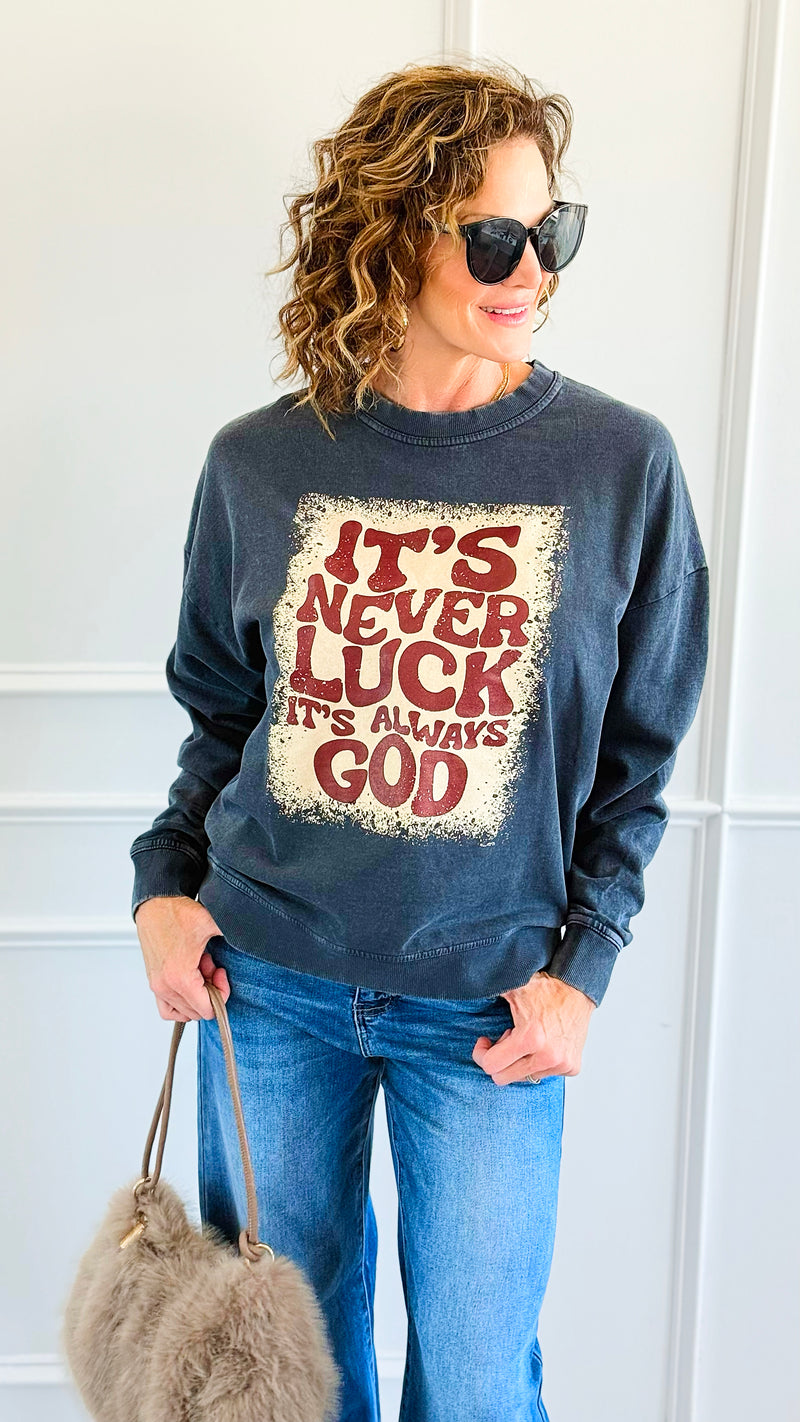 Blessed Beyond Luck Italian Sweatshirt-110 Long Sleeve Tops-FIRSTAGE-Coastal Bloom Boutique, find the trendiest versions of the popular styles and looks Located in Indialantic, FL