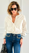 Amour Statement Italian Blouse- White-130 Long Sleeve Tops-Italianissimo/AMIRA-Coastal Bloom Boutique, find the trendiest versions of the popular styles and looks Located in Indialantic, FL