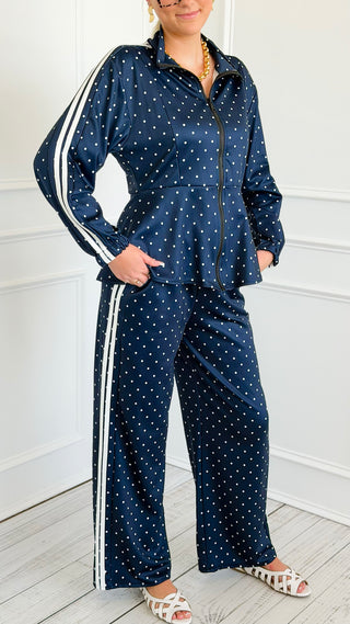 Side Stripe Polka Italian Set- Navy