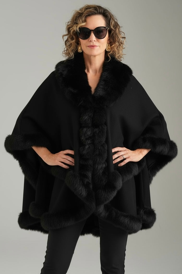 Winter Reverie Faux Fur Cape - Black-160 Jackets-NYW-Coastal Bloom Boutique, find the trendiest versions of the popular styles and looks Located in Indialantic, FL