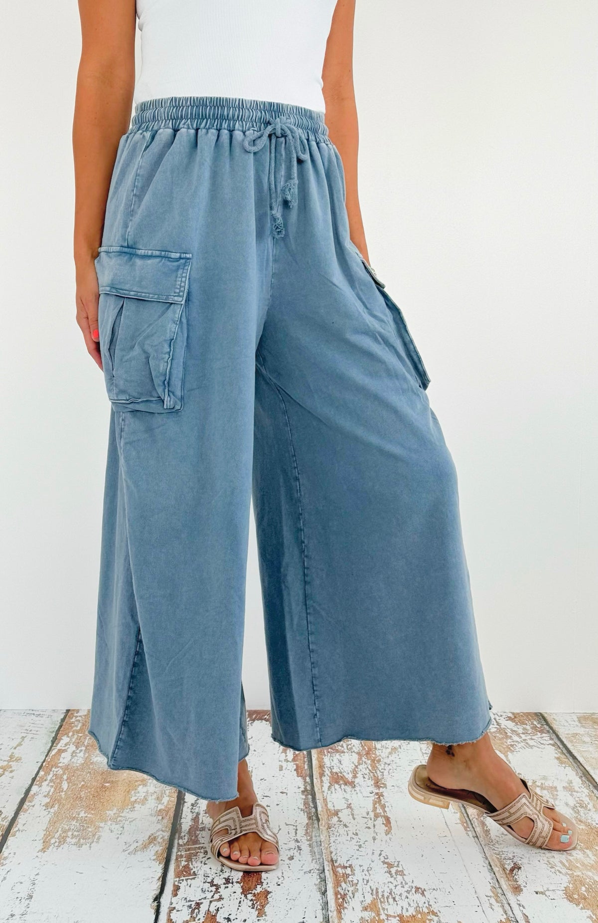 Mineral Washed Cargo Pants - Vintage Denim-170 Bottoms-EASEL-Coastal Bloom Boutique, find the trendiest versions of the popular styles and looks Located in Indialantic, FL