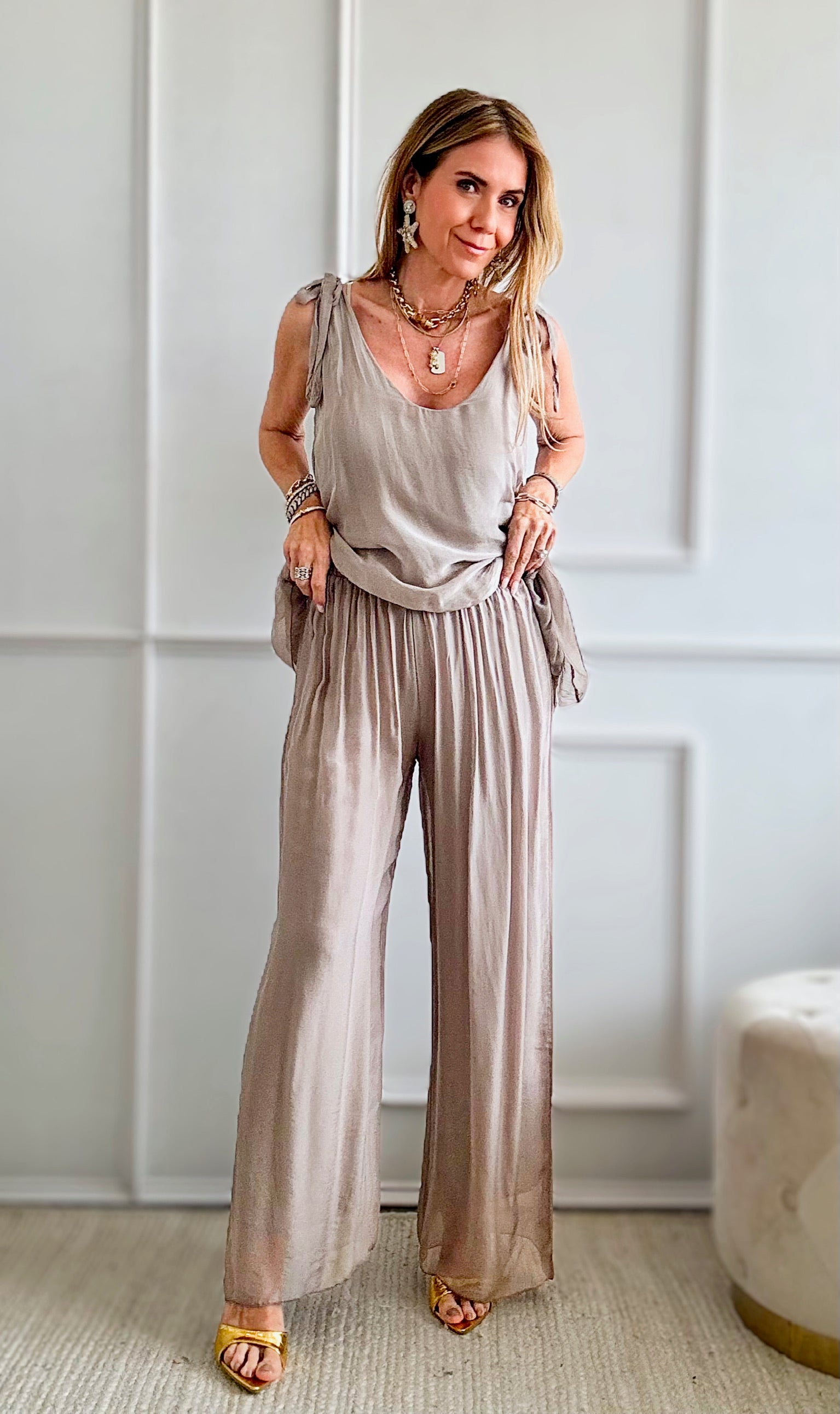 Sheer Overlay Italian Palazzo - Taupe-pants-Germany-Coastal Bloom Boutique, find the trendiest versions of the popular styles and looks Located in Indialantic, FL