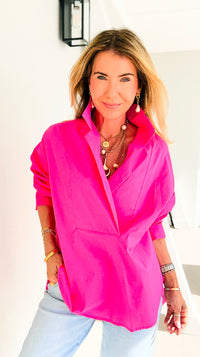 Bacall Italian Long Sleeve Top- Fuchsia