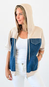Denim Panel Short Sleeve Jacket-160 Jackets-Joh Apparel-Coastal Bloom Boutique, find the trendiest versions of the popular styles and looks Located in Indialantic, FL
