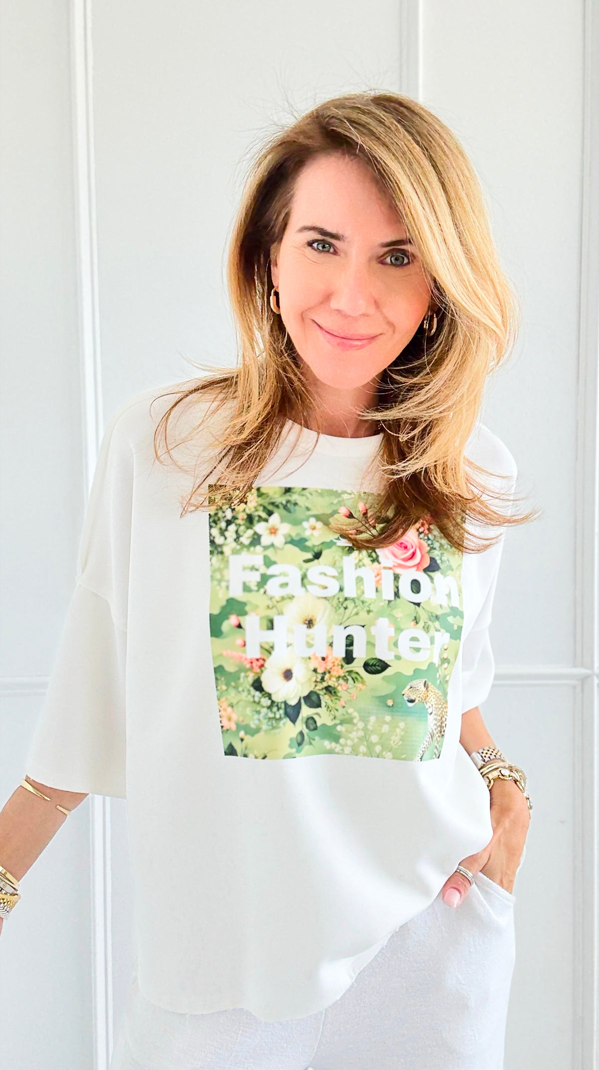 CB Custom - Fashion Hunter in Bloom Scuba Top-110 Short Sleeve Tops-EC COLLECTION INC / HOLLY-Coastal Bloom Boutique, find the trendiest versions of the popular styles and looks Located in Indialantic, FL